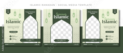 webinar seminar islamic sale, green social media post template design, event promotion vector banner photo