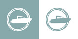 Logo Nautical. Marco circular con líneas con silueta de lancha rápida