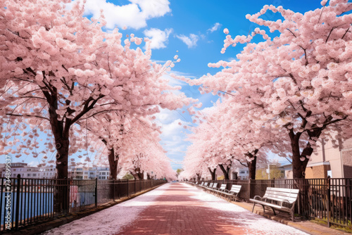 Cherry Blossom Pathway by Water