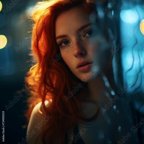 Portrait of a red-haired young woman, AI-generated.