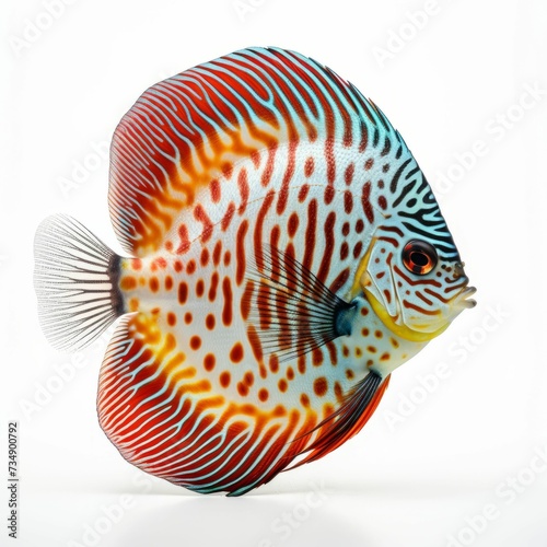AI generated illustration of a vibrant and colorful tropical fish on a white background
