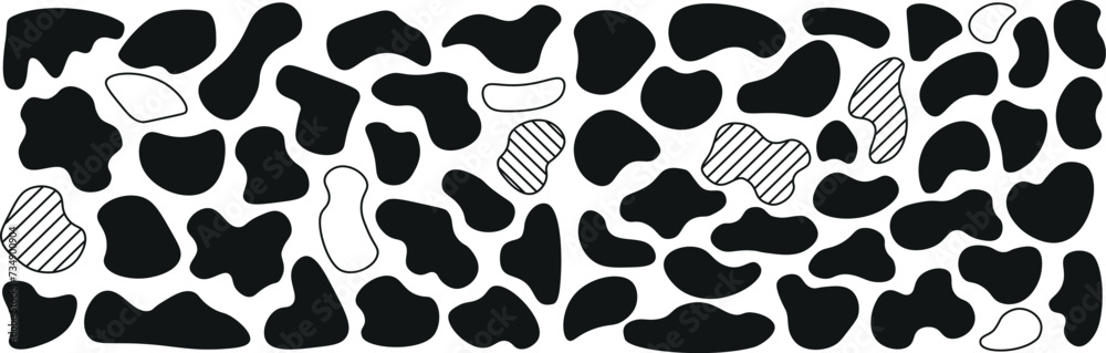Random blob shapes. Organic blobs set. Rounded abstract organic shapes collection. Shapes of cube, pebble, inkblot, amoeba, drops and stone silhouettes.
