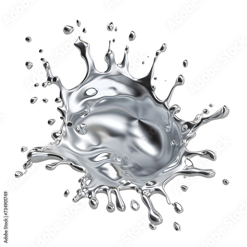 Liquid silver chromed splash close up isolated on white background