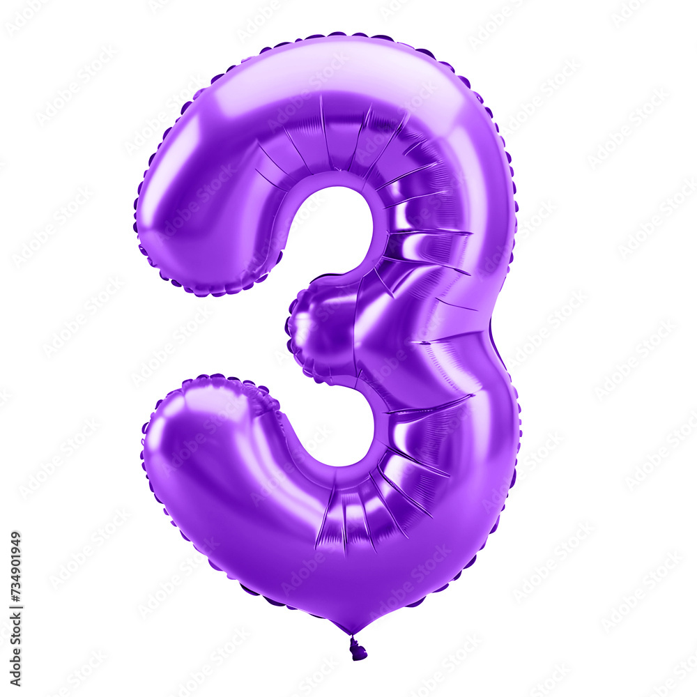 3D pink number 3 in the shape of an inflated balloon 3D pink number 3 in the shape of an inflated balloon
