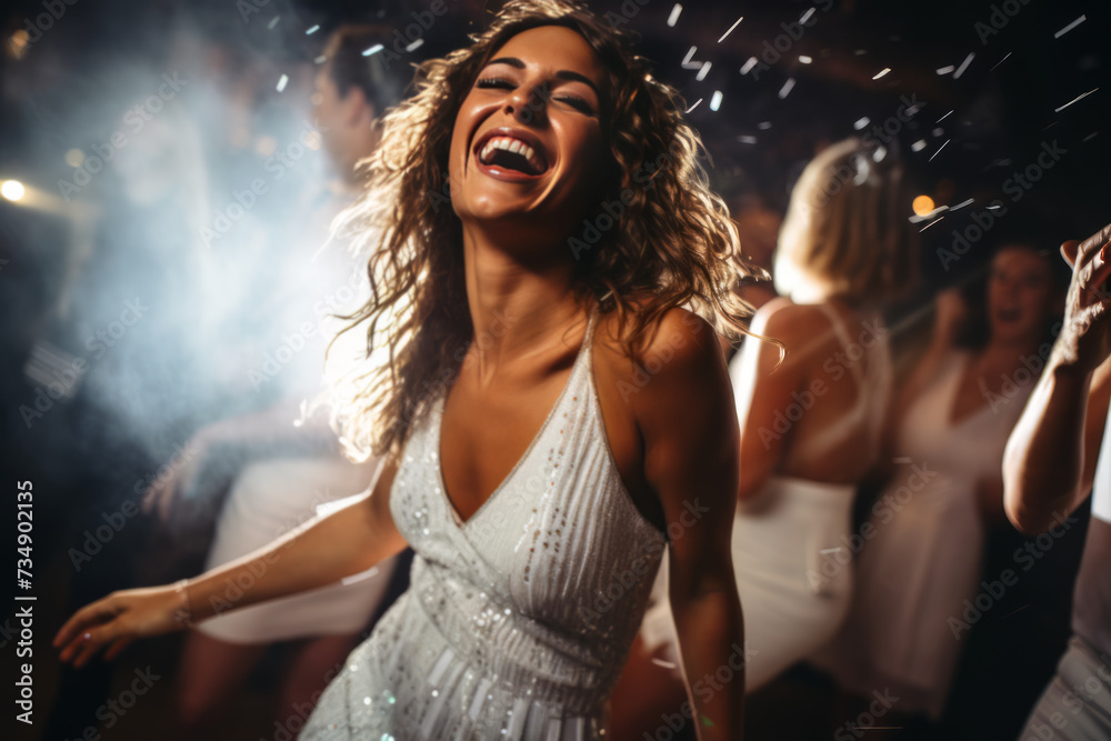Fototapeta premium mature cheerful pretty lady have fun dance