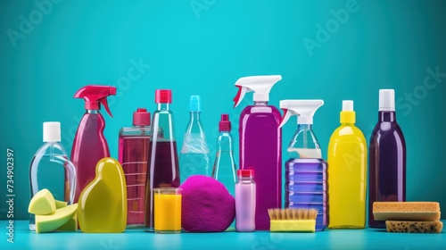 Variety of cleaning products, cleaning supplies