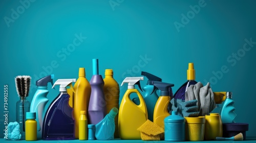 Variety of cleaning products, cleaning supplies photo