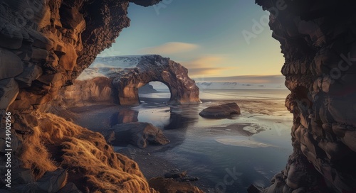 An archway looking out over the ocean photo