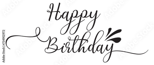 Happy Birthday lettering black text handwriting calligraphy isolated on white background. Greeting Card Vector Illustration. EPS 10