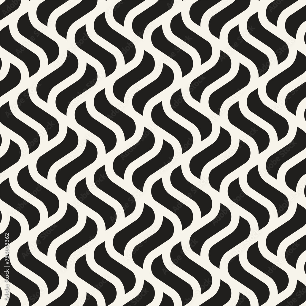 Vector seamless pattern. Repeating geometric elements. Stylish monochrome background design.