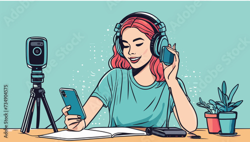Vector de una mujer trabajando con su portátil