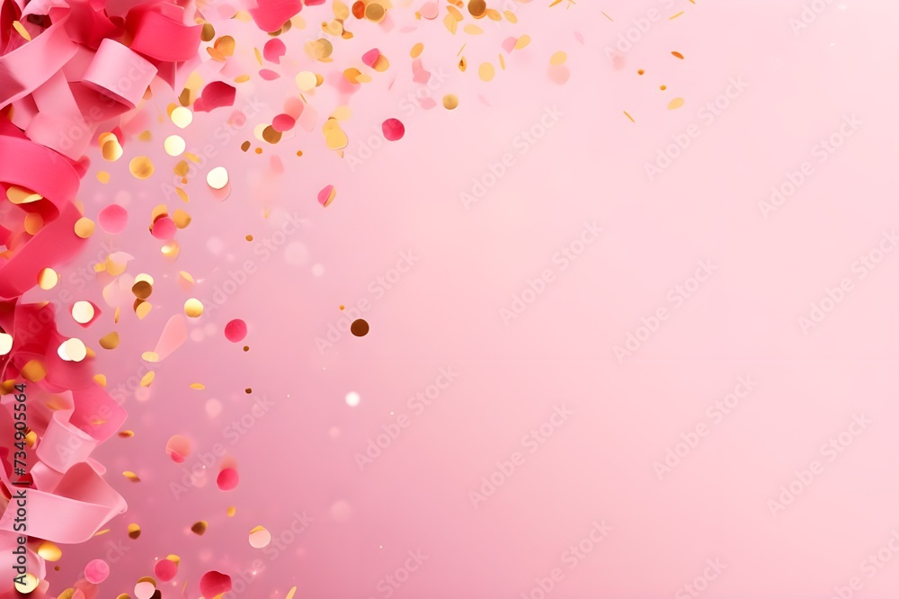 Confetti sparkles on a pink background, the theme of a holiday and a Birthday