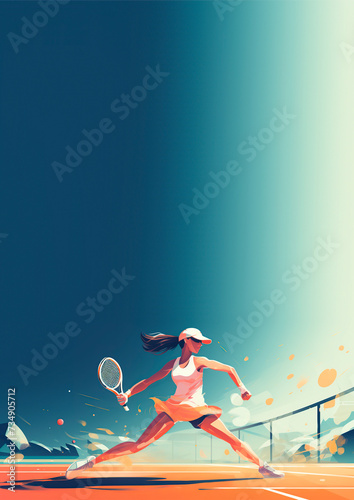 Background template for poster of flat design illustration of woman playing tennis