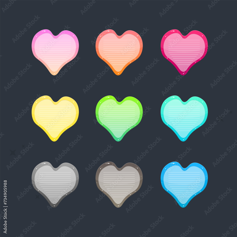 Asymmetric Different Colors Se Heart Note Pad Icon Window Isolated Vector