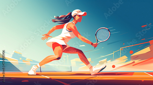 Flat design illustration of woman with cap playing tennis © Antonio