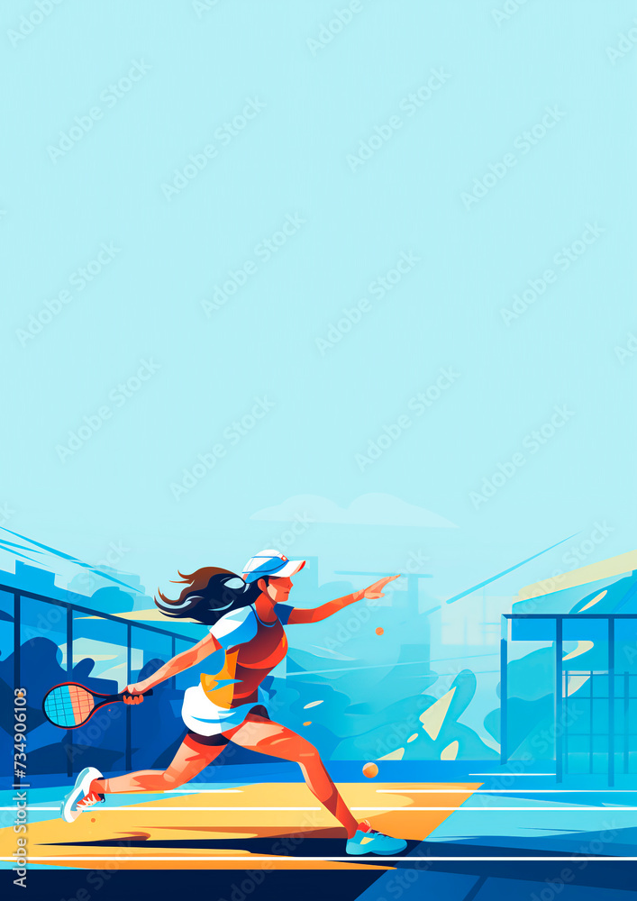 Obraz premium Illustrated background for poster of woman playing tennis