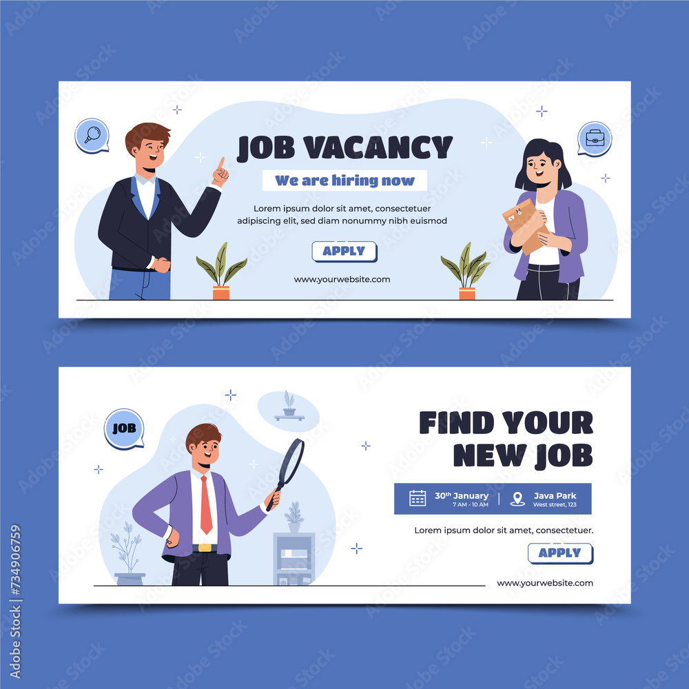 Job fair hand drawn flat banner set