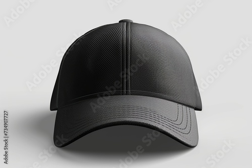 Explore a premium black baseball cap mockup in a frontal perspective, featuring detailed texture and shadowing for a realistic look. Perfectly isolated on a PNG transparent background, this mockup is 