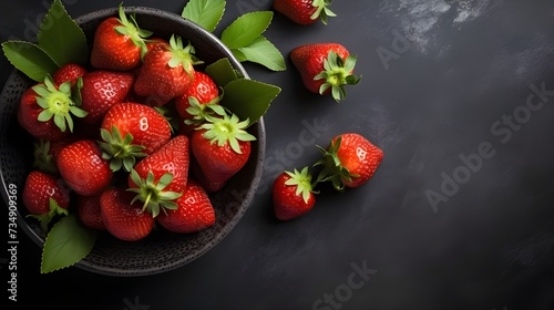 Top view fresh red strawberries on grey background