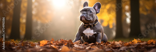 Engaging Autumn Serenity: A Captivating French Bulldog in a Fall Landscape © Nora