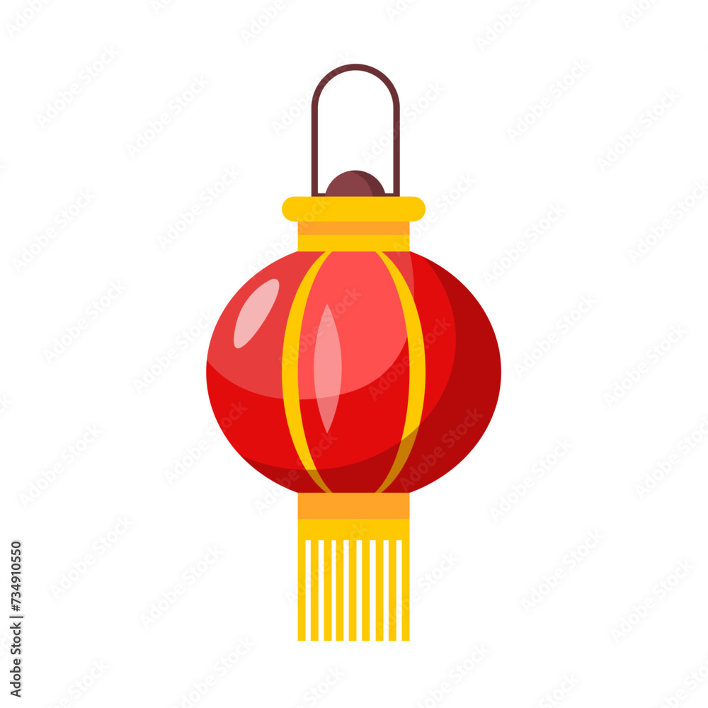 Chinese red lantern with gold decorations. Asian traditional interior decor. Buddhist attributes in temples in Thailand and Vietnam. Vector illustration Chinese red lantern with gold decorations. Asian traditional interior decor. Buddhist attributes in temples in Thailand and Vietnam. Vector illustration