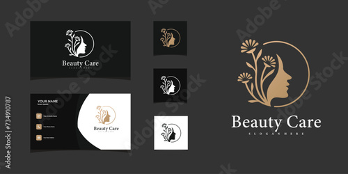 Women's beauty care logo with a unique concept. Premium Vector