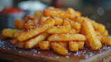 Professional food photo of appetizing and delicious fast food French fries, detailed close-up shot