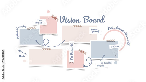 Vector photo collage template moodboard pictures grids vector illustration, vision board	