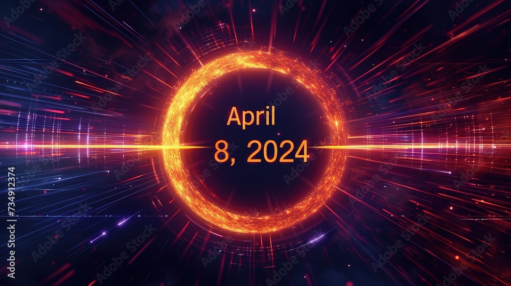Digital art of the April 8, 2024 solar eclipse with abstract purple and