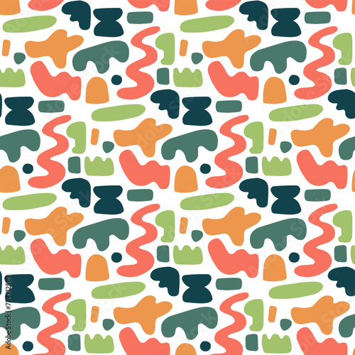 Pattern abstract shapes manually. Seamless pattern with natural colorful shapes or a spot on a white background. Fashionable colorful vector illustration in a flat style for wrapping paper, textile
