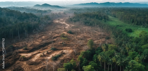 Obraz na płótnie Aerial view of deforestation. environmental destruction due to tropical deforestation w salonie