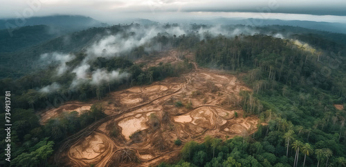 Obraz na płótnie Aerial view of deforestation. environmental destruction due to tropical deforestation w salonie