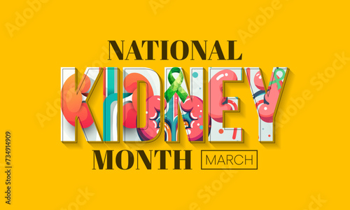 National Kidney month observed annually in March to raise awareness about kidney disease. Vector illustration.