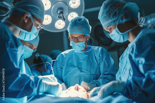 Surgical Team Performing Operation in Modern OR