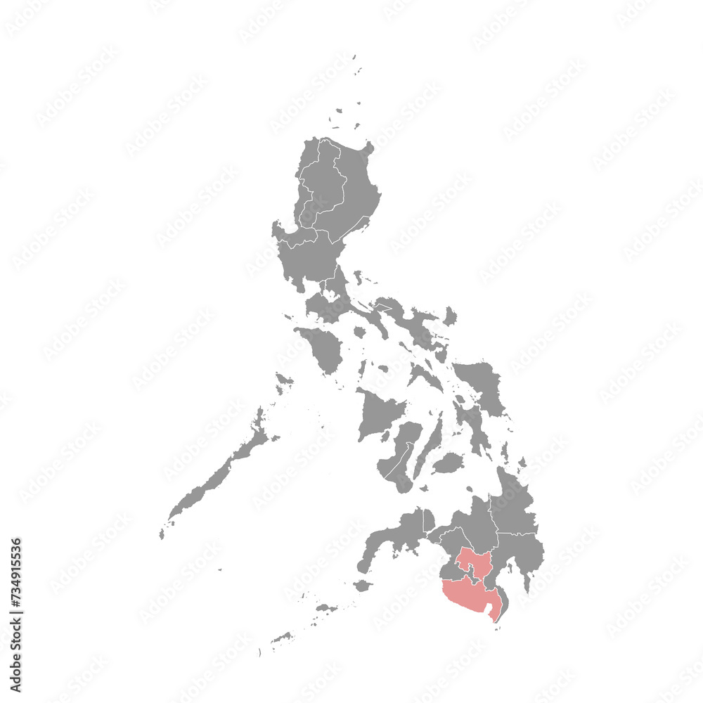 Soccsksargen Region map, administrative division of Philippines. Vector illustration.