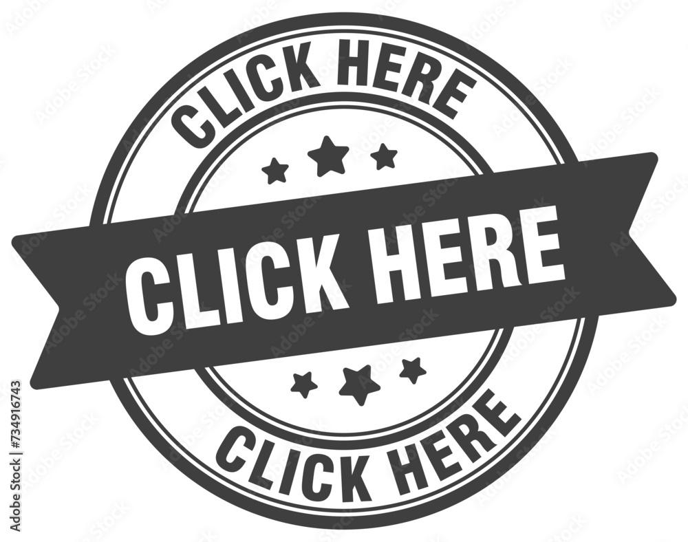 Fototapeta premium click here stamp. click here label on transparent background. round sign
