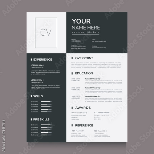 Creative Elegant stylish Clean Modern Professional CV Resume Vector Template Layout for Business Job Applications. Minimalist CV curriculum vitae design template vector layout resume for multipurpose photo