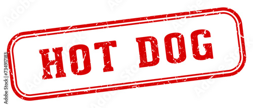 hot dog stamp. hot dog rectangular stamp on white background