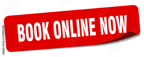 book online now sticker. book online now label