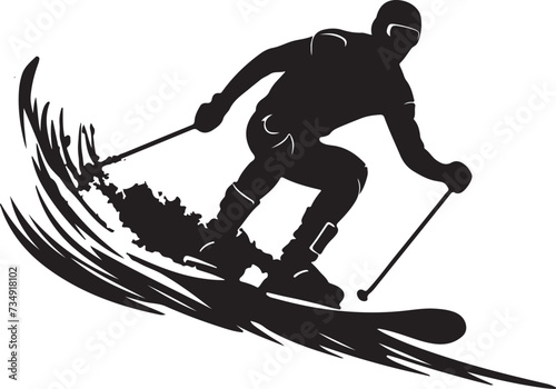 Water ski silhouette with wave vector