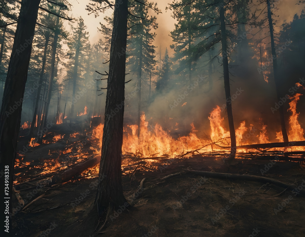 Trees burning during a forest fire Trees burning during a forest fire