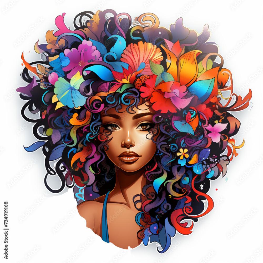 A beautiful black African girl with flowers in her hair.
