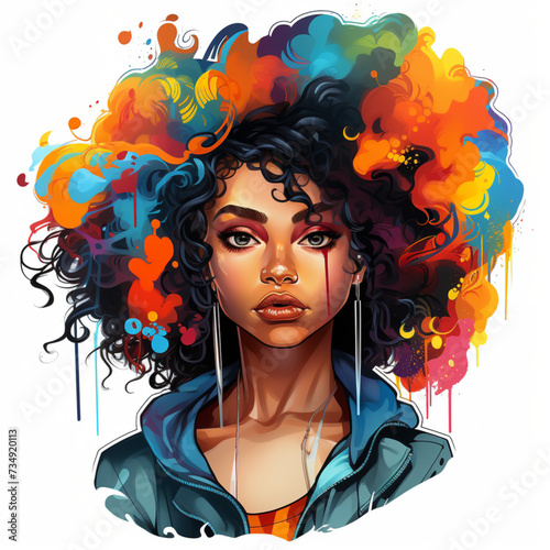 Colourful hair in a modern black woman portrait vector image.