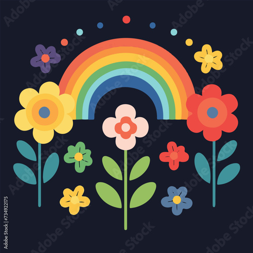 simple various flowers and rainbow vector illustration flat design