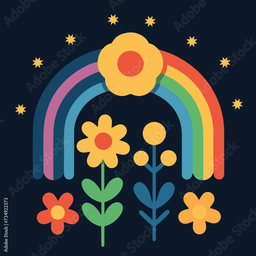 simple various flowers and rainbow vector illustration flat design