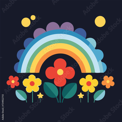 simple various flowers and rainbow vector illustration flat design