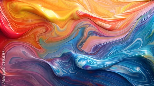 Abstract marbled acrylic paint ink painted waves painting texture colorful background banner - Bold colors, rainbow color swirls wave