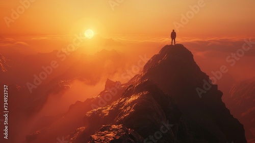 A person standing on a mountaintop at sunrise  feeling a sense of awe and wonder at the beauty of the world  inspired by the promise of a new day