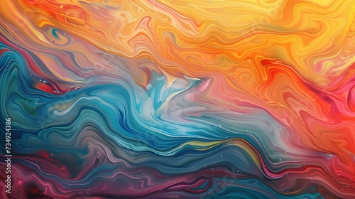 Abstract marbled acrylic paint ink painted waves painting texture colorful background banner - Bold colors, rainbow color swirls wave