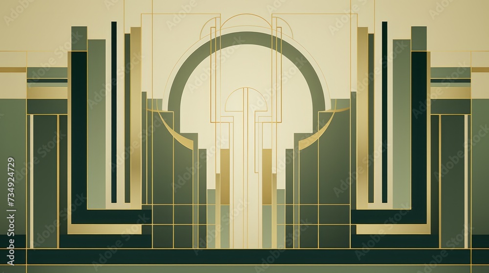 Generative AI, Green and golden luxury art deco style background, geometric abstract wallpaper
Generative AI, Green and golden luxury art deco style background, geometric abstract wallpaper